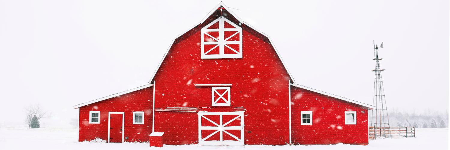 red barn in the snow
