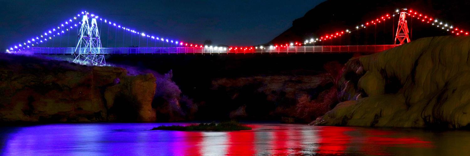 red white and blue lighted bridge